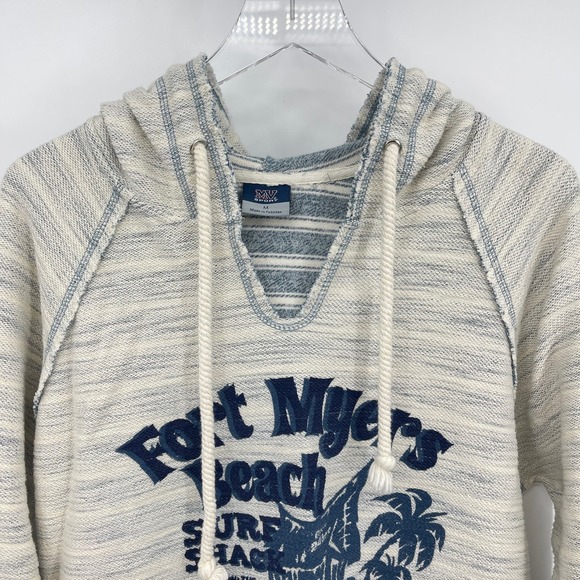Fort Myers Beach Baja Hoodie Size Medium MV Sport Stripe Pullover Surf Shack - Picture 2 of 9